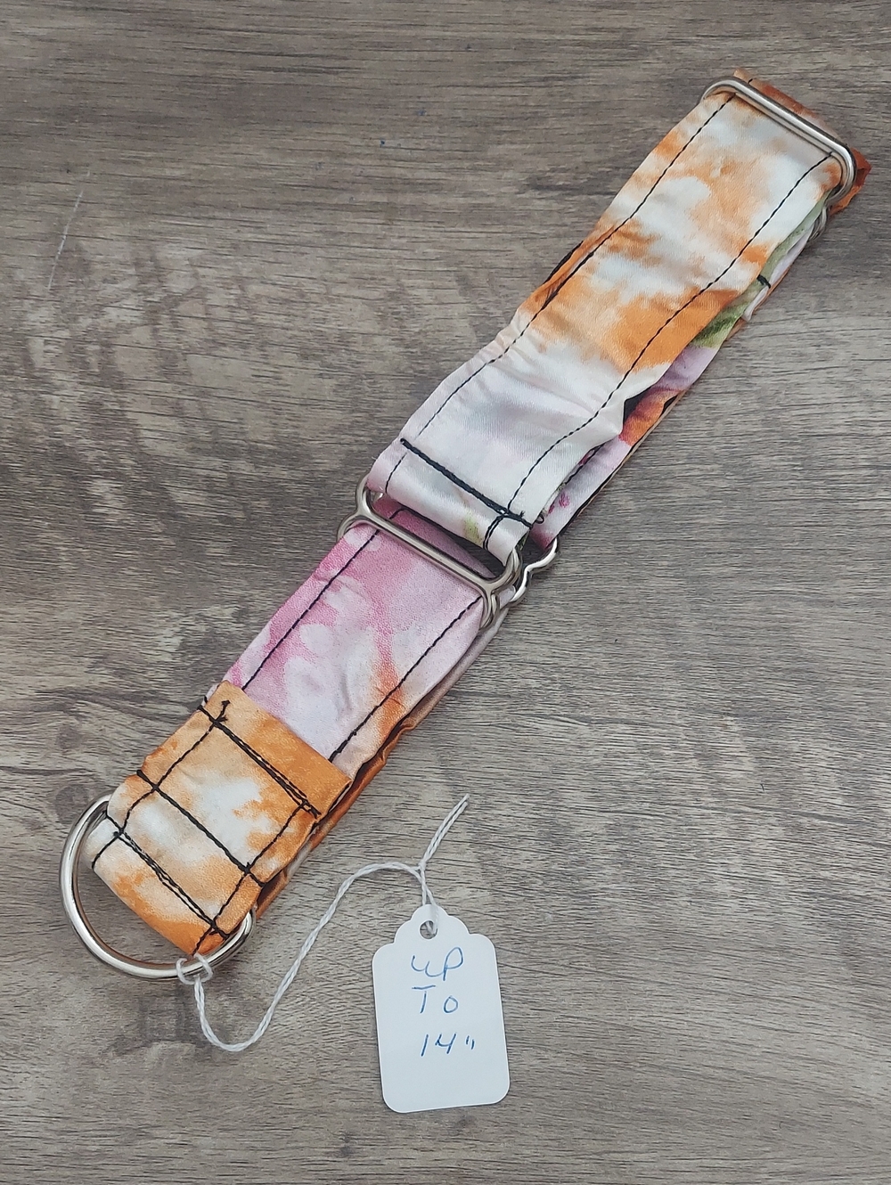 Custom Martingale Dog Collar 1.5" Watercolor Floral Pink Orange White 14"